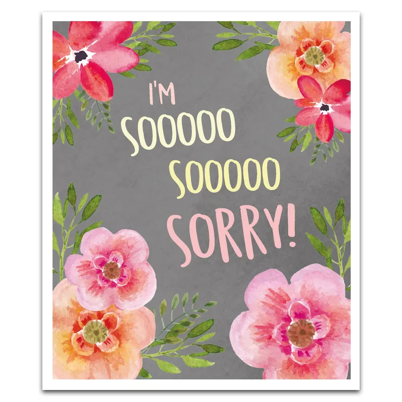 So Sorry Card with Pink Watercolor Flowers for Saying Sorry