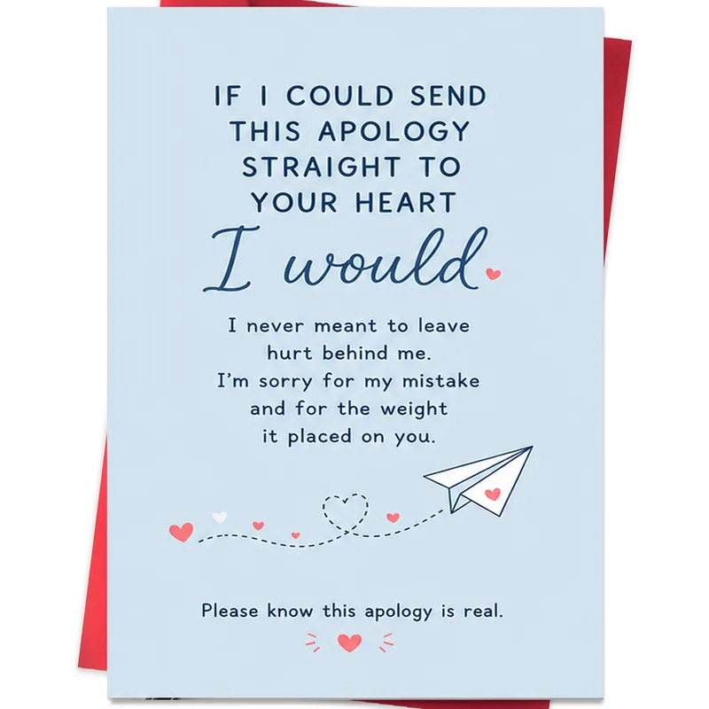 Heartfelt Apology Card with a Blue Paper Airplane