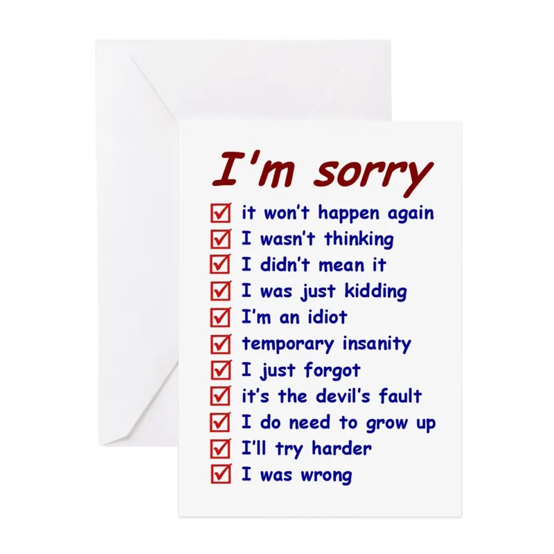 Sorry Excuses Card: a checklist of apologies