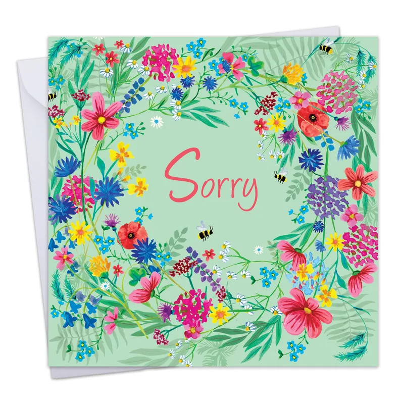 Floral Apology Card with a Wildflower Wreath and Sorry