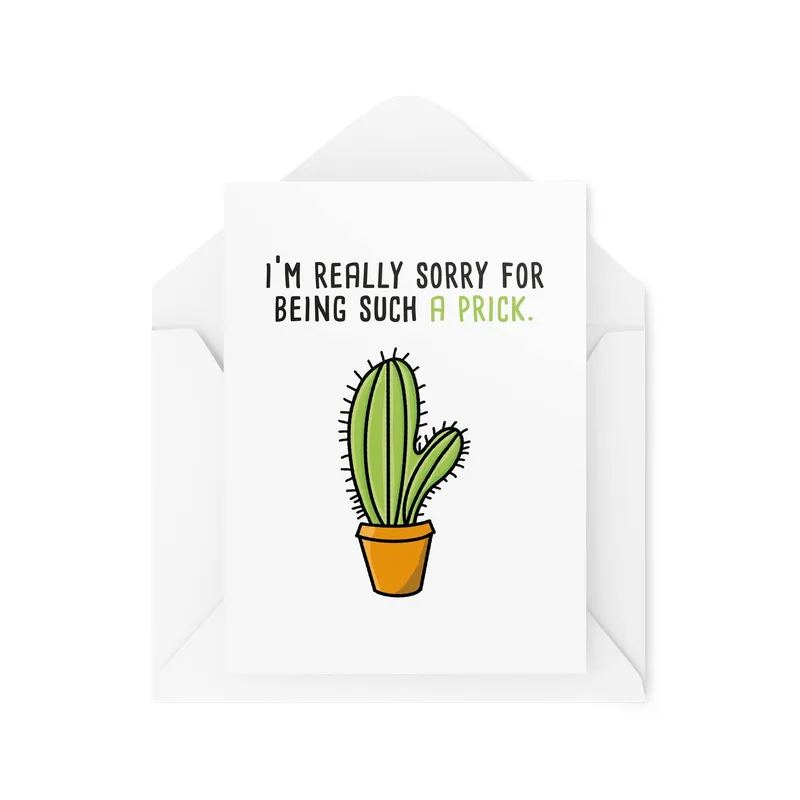 Green Cactus Pot Sorry Card for a Prickly Apology