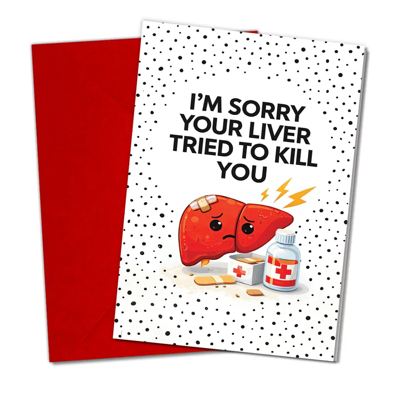 Dotted Liver Sorry Card: A Funny Medical Apology for Recovery