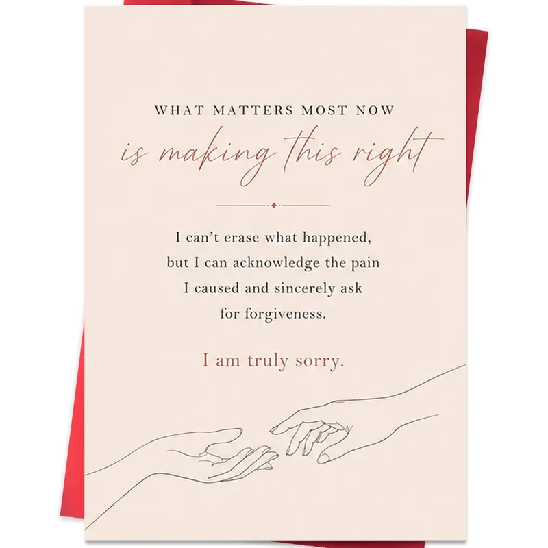 Minimal Line Hands Sorry Card features reaching hands