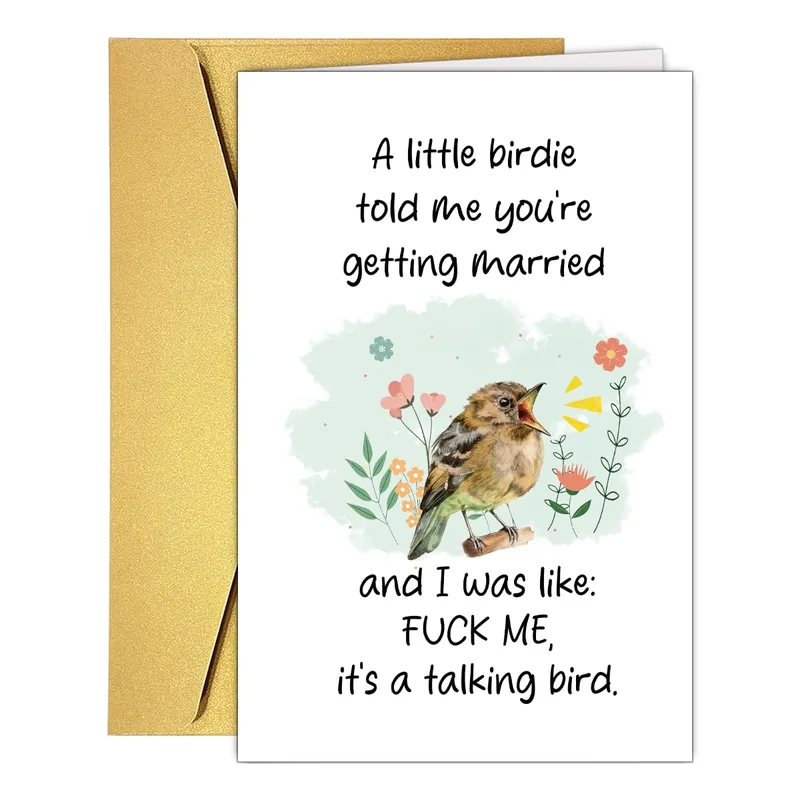 Funny Engagement Card with a Talking Bird Joke