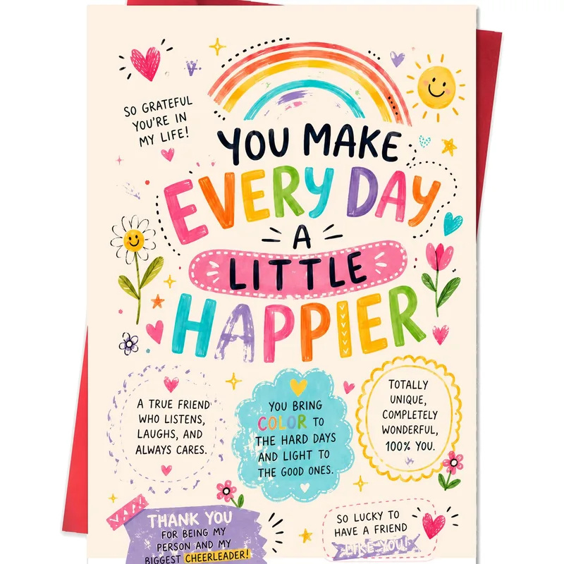 Friendship Appreciation Card with a Rainbow and Happy Doodles