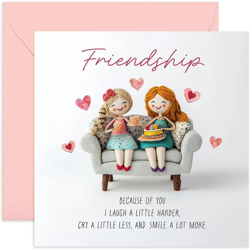 Cute Friend Card: Knitted Dolls and a Heartfelt Friendship Quote