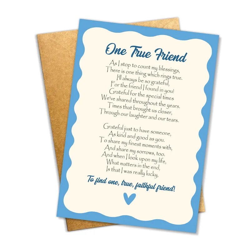 Friendship Poem Card: One True Friend in Blue