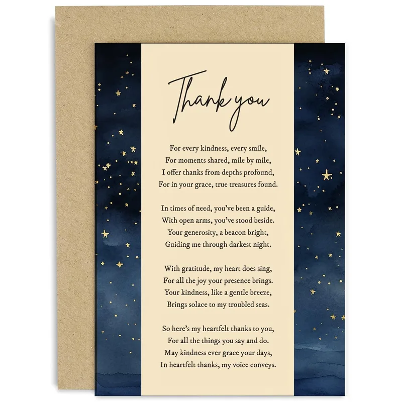 Thank You Poem Card: Navy Starry Night Sky Design