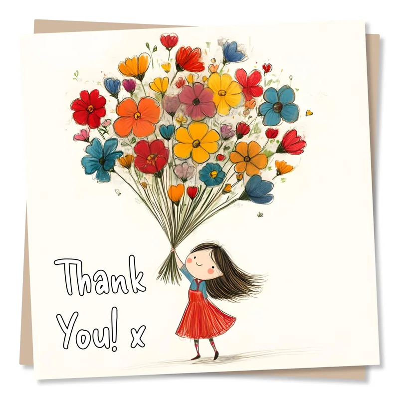 Colorful Flowers Thank You Card for a Friend, Coworker or Loved One