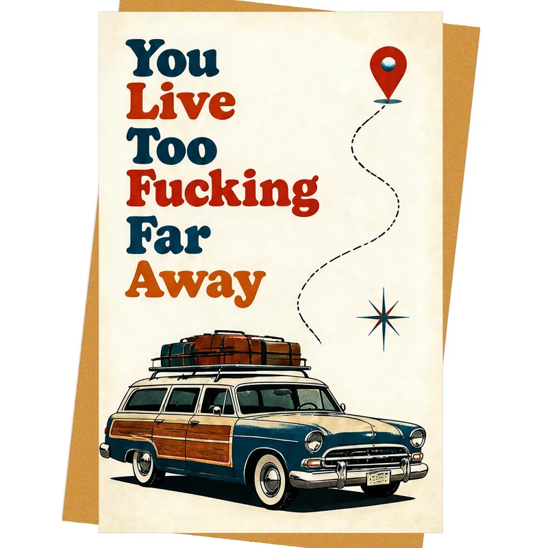 Miss You Far Away Card with a Retro Woodie Wagon