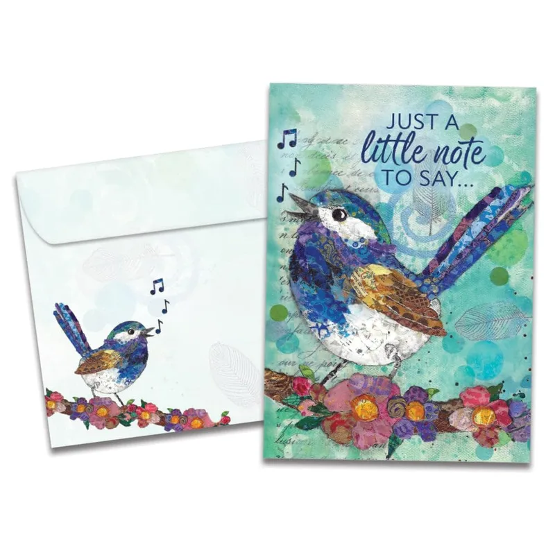 Songbird Note Card: a blue wren with a little note to say
