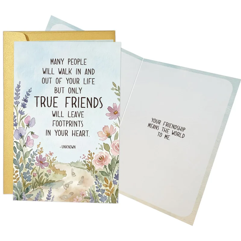 True Friend Footprints Card: A Friendship Quote in Wildflowers
