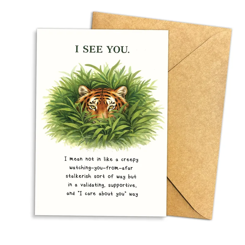 Friendship Support Card: A Tiger Peeking Through Grass