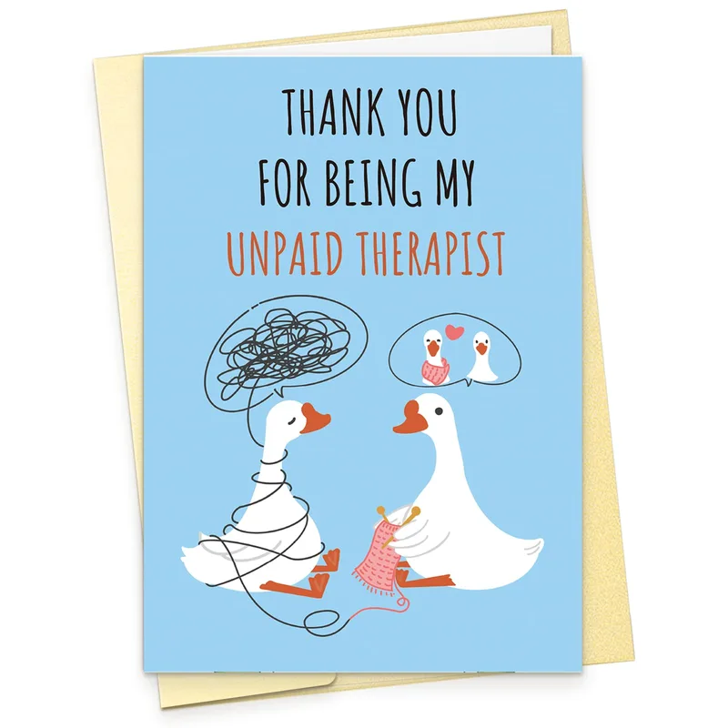 Thank You Therapist Card: Geese Knitting and Listening