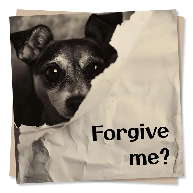 Apology Dog Card: A Sepia Pup Asking Forgiveness
