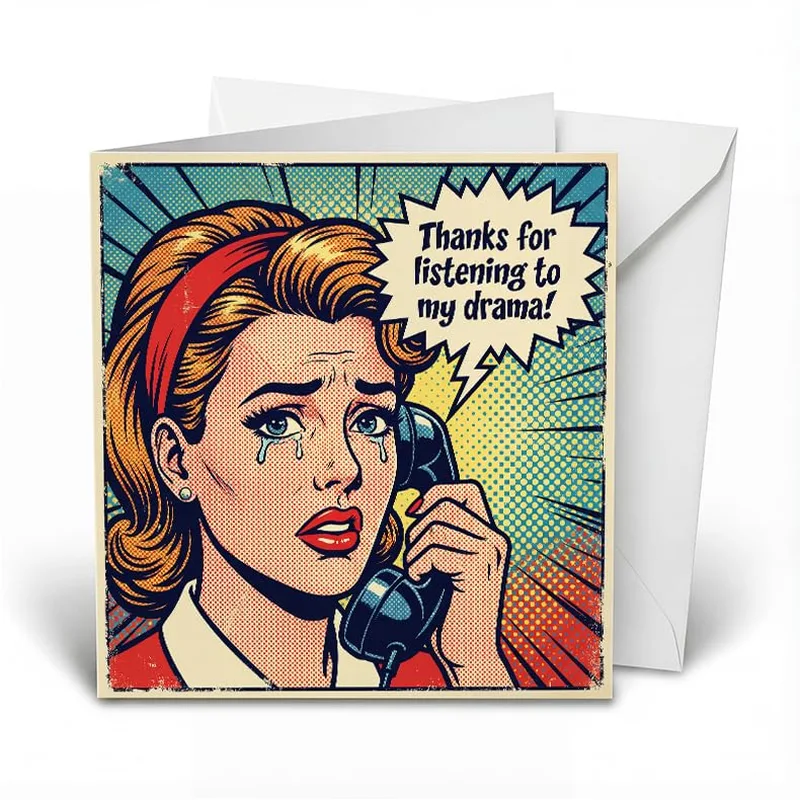 Thanks for Listening Card: Retro Comic Crying Woman Design