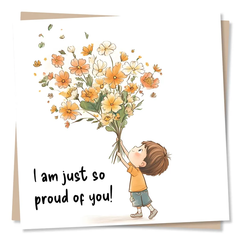 Child Holding Flowers Card: A Proud Hug in Paper