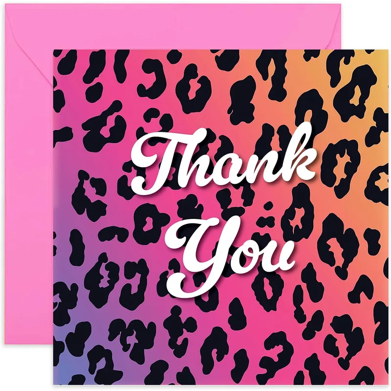 Leopard Print Thank You Card with Neon Ombre Pattern