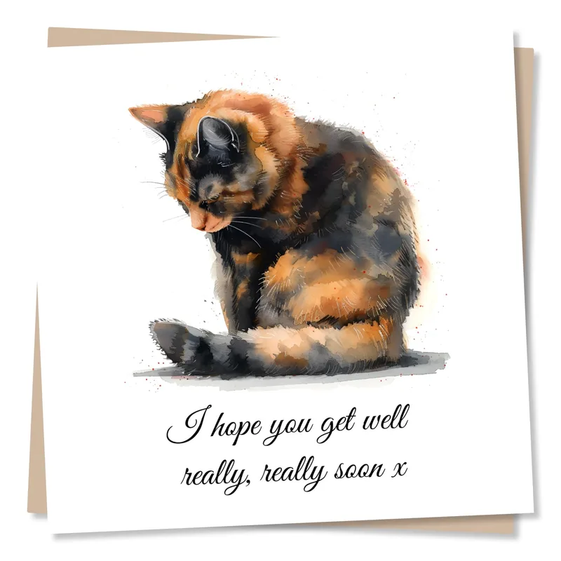 Tortoiseshell Cat Card: A Gentle Get Well Wish