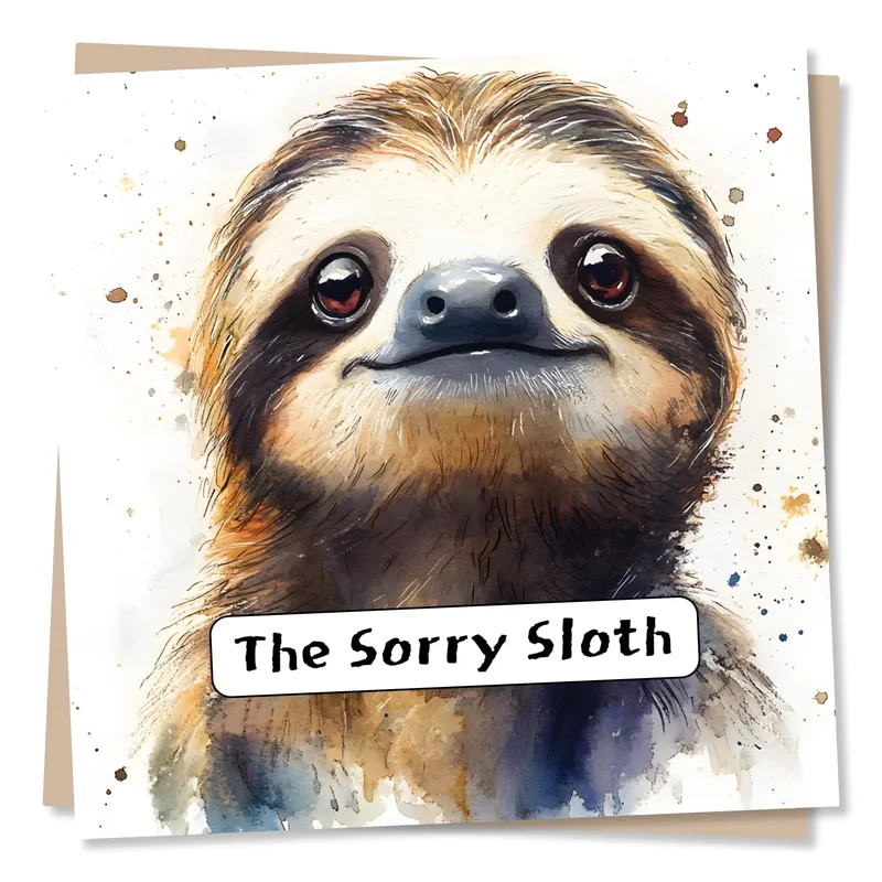 Sorry Sloth Card: a watercolor apology with a slow grin