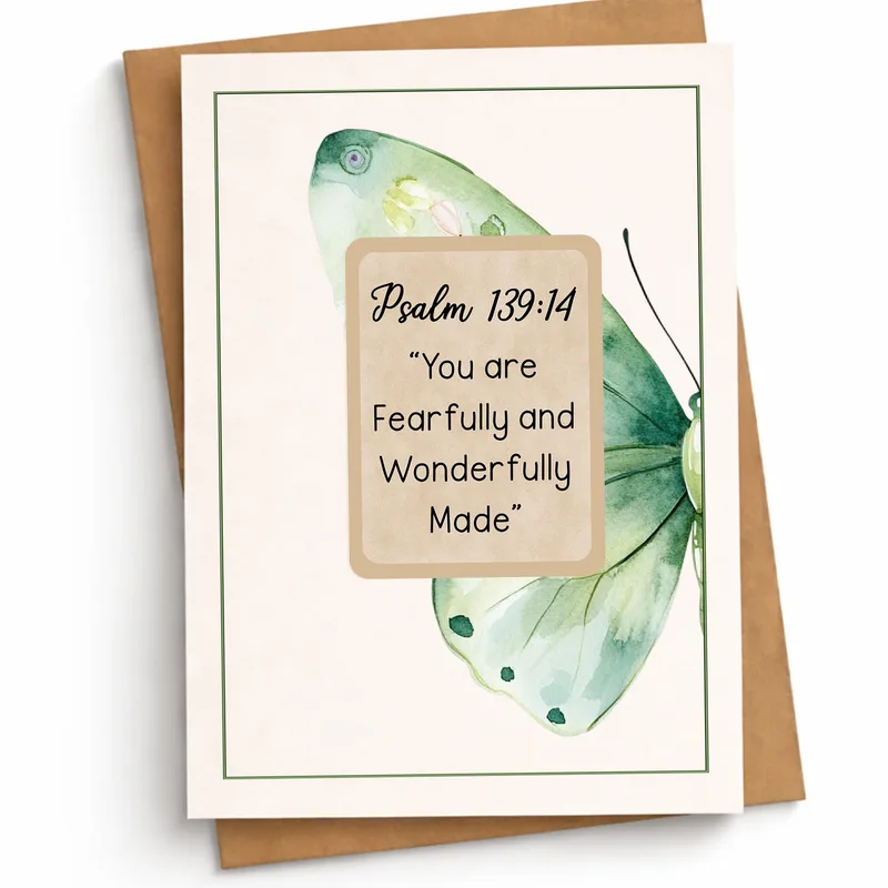 Fearfully and Wonderfully Made Card with a Green Butterfly