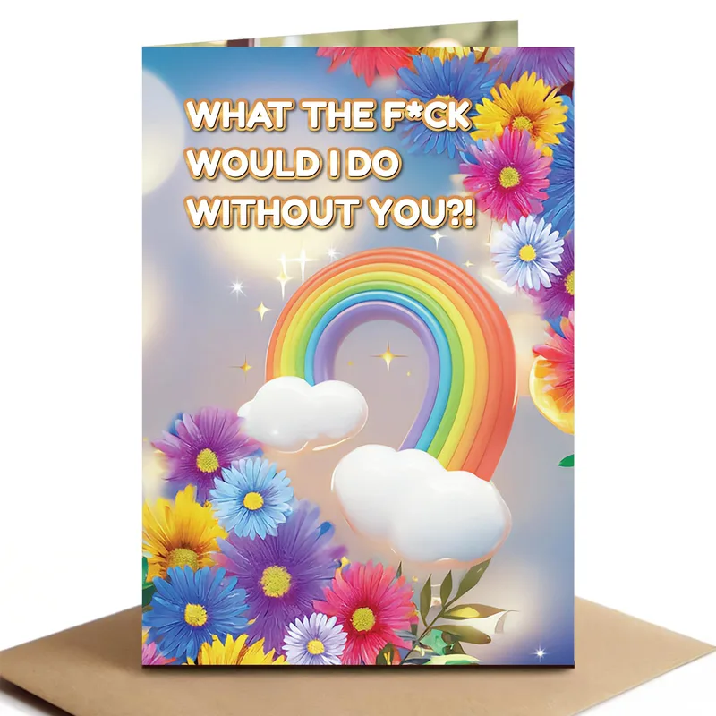 Sarcastic Thanks Card with a Rainbow and Bright Flowers