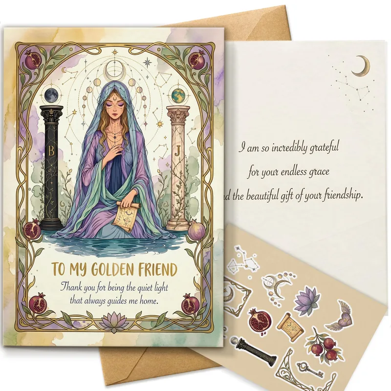 Golden Friend Thank You Card with Art Nouveau Mystical Woman