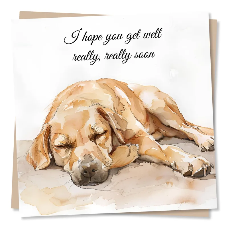 Sleeping Dog Get Well Card for a Friend Feeling Under the Weather