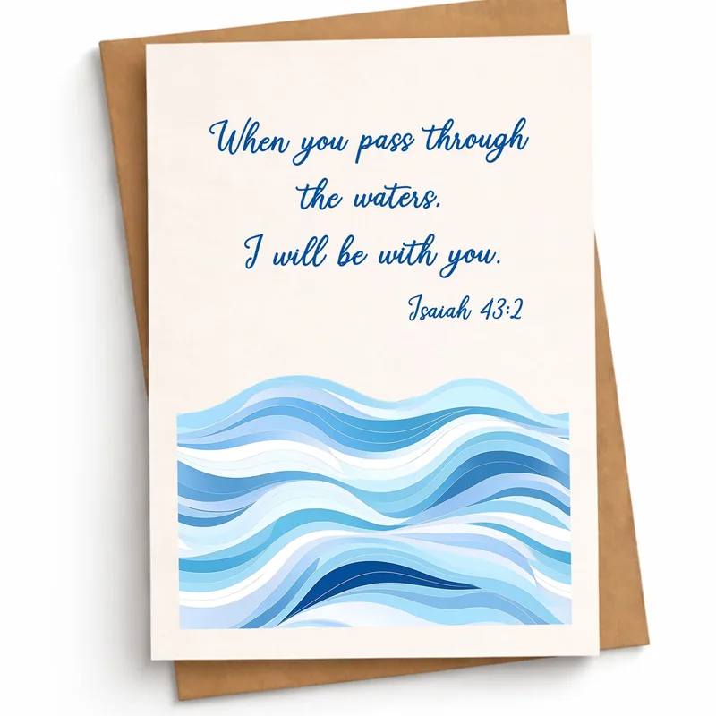Scripture Encouragement Card: Isaiah 43:2 with Blue Waves