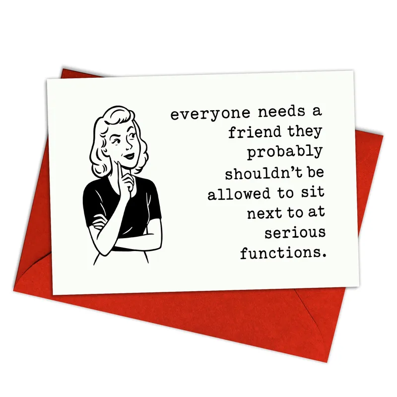 Naughty Best Friend Card with a Retro Woman Illustration