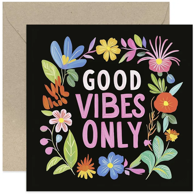 Good Vibes Only Card with Pink Lettering and Florals