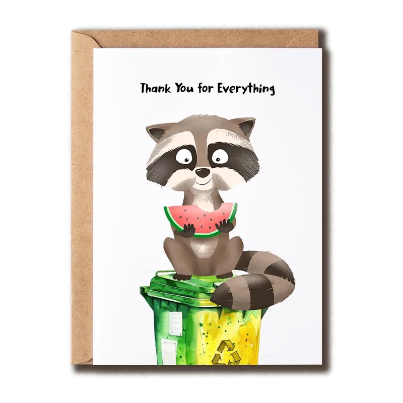 Raccoon Thank You Card: A Funny Watermelon Raccoon Greeting Card