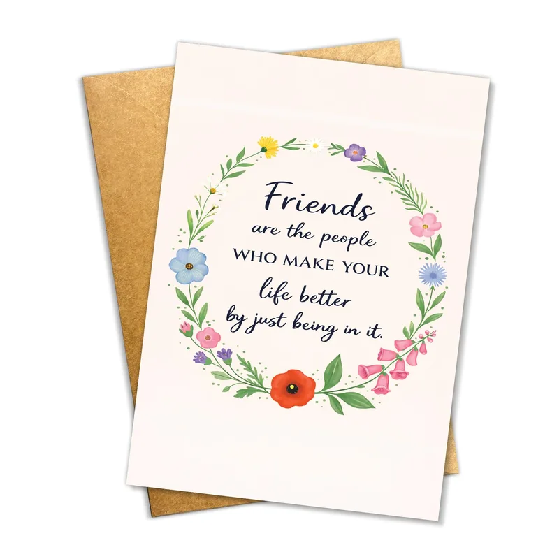 Thinking of You Friend Card with Floral Wreath Message