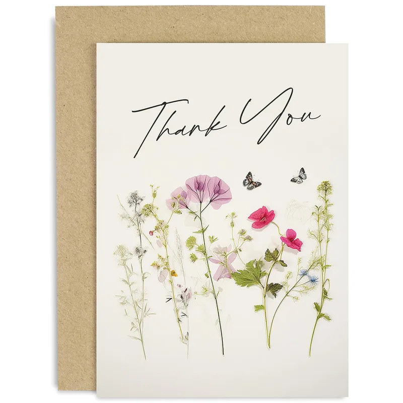 Pressed Wildflowers Thank You Card for Botanical Gratitude