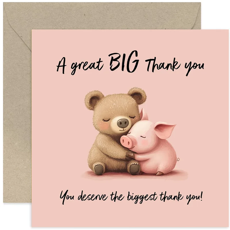 Thank You Bear Card: A Great Big Thank You with Hugging Animals