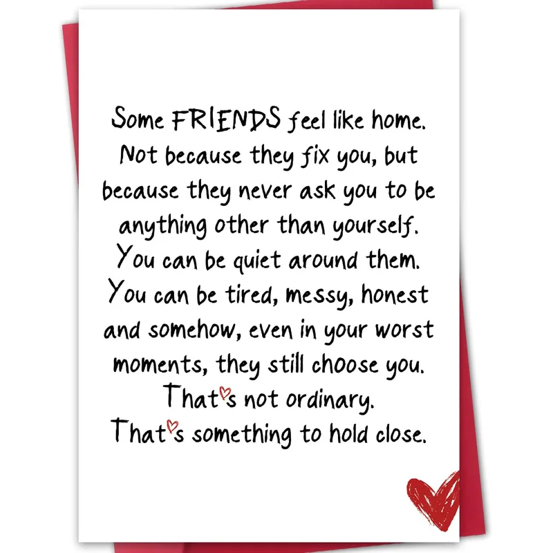 Black Red Heart Friendship Card features handwritten text