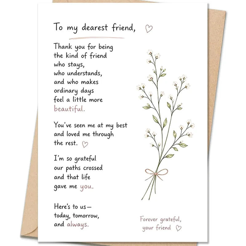Wildflowers Ribbon Tie Friendship Card: A Heartfelt Note for Besties