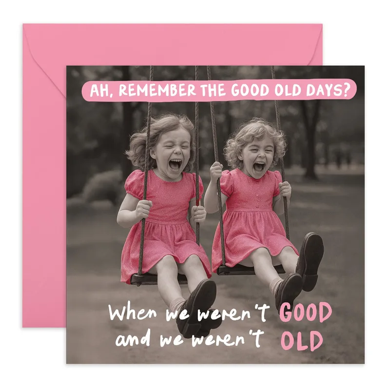 Photo Pink Dress Friendship Card Nostalgic Swing Photo Design