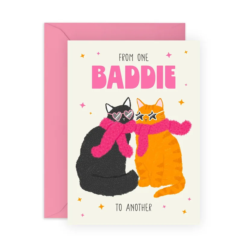 Orange Cats Pink Friendship Card: A Baddie Greeting for Besties