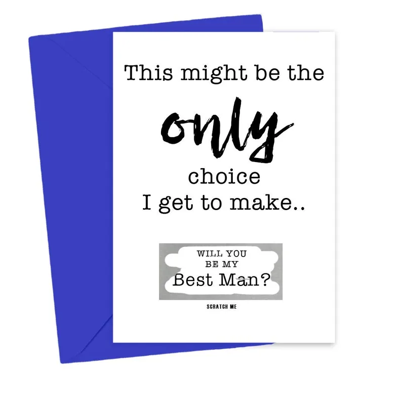 Blue Envelope Bold Wedding Card for Your Best Man Request