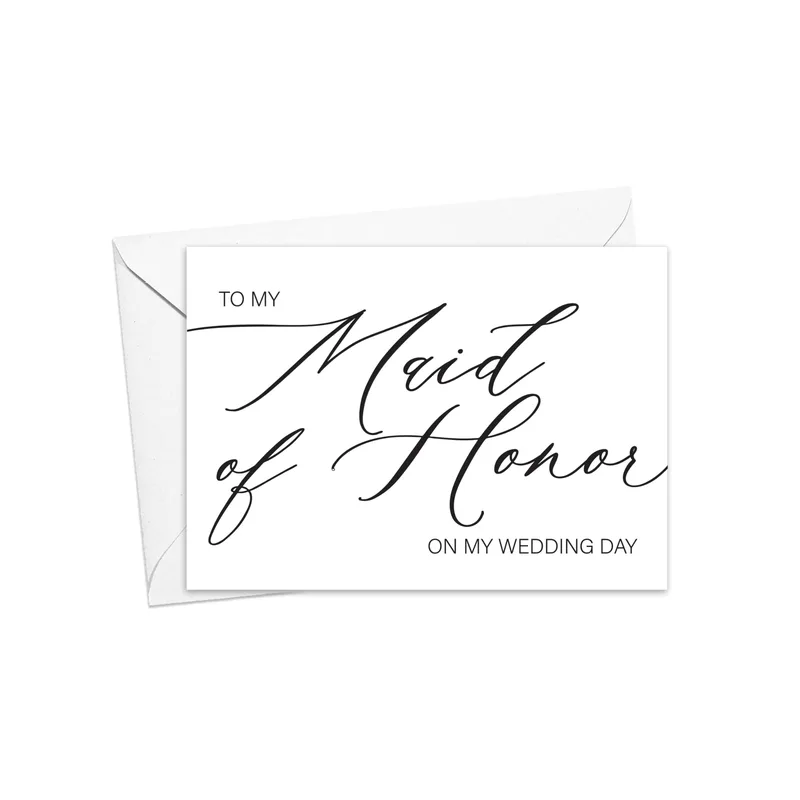 White Envelope Script Wedding Card for Maid of Honor