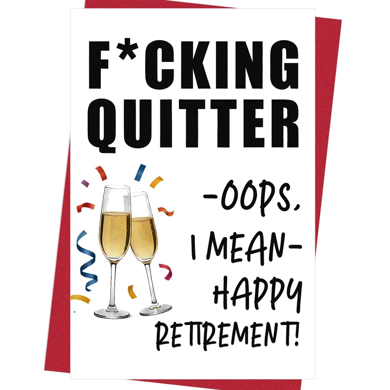 Red Champagne Glasses Retirement Card: A Funny F*cking Quitter Design