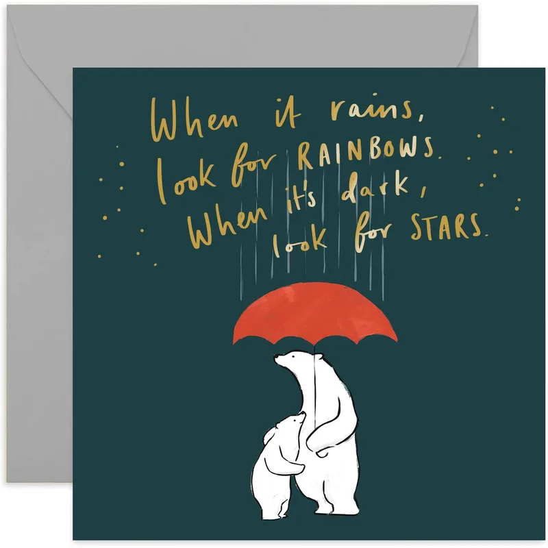 Bears Red Umbrella Encouragement Card for Friends in Dark Times