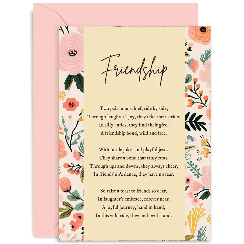 Pink Border Poem Friendship Card Celebrating Wild Bonds