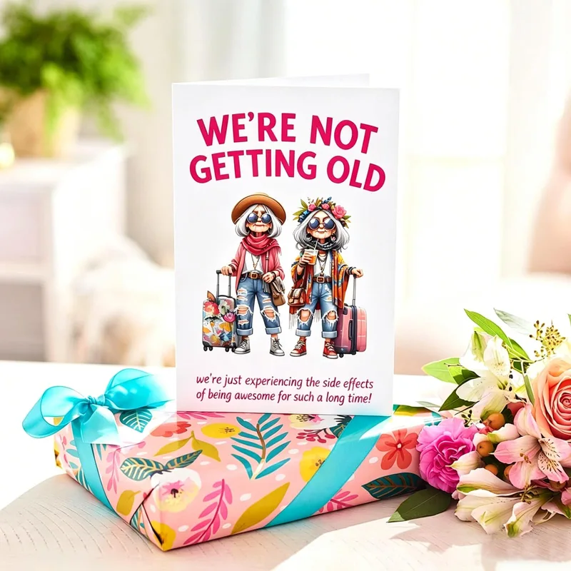 Two Cartoon Seniors Card: We're Not Getting Old Greeting
