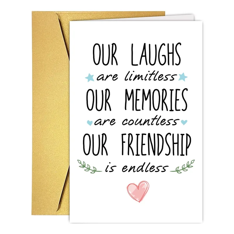 Gold Envelope Script Friendship Card featuring a heartfelt message