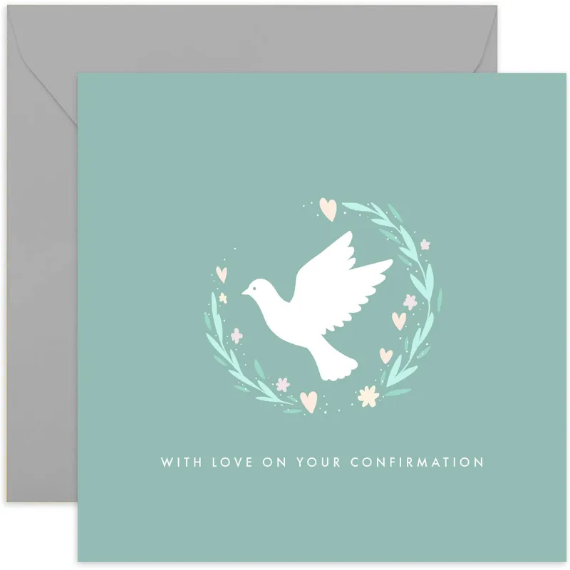 Dove Teal Wreath Congratulations Card for a Faith Milestone