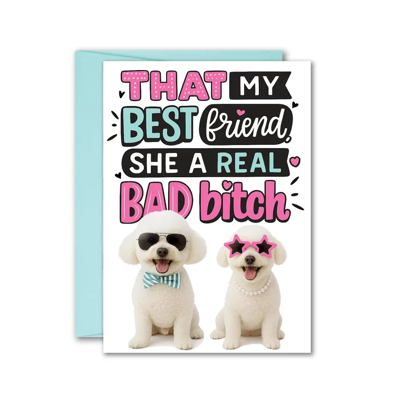 Dogs Pink Sunglasses Friendship Card for Your Fierce Bestie