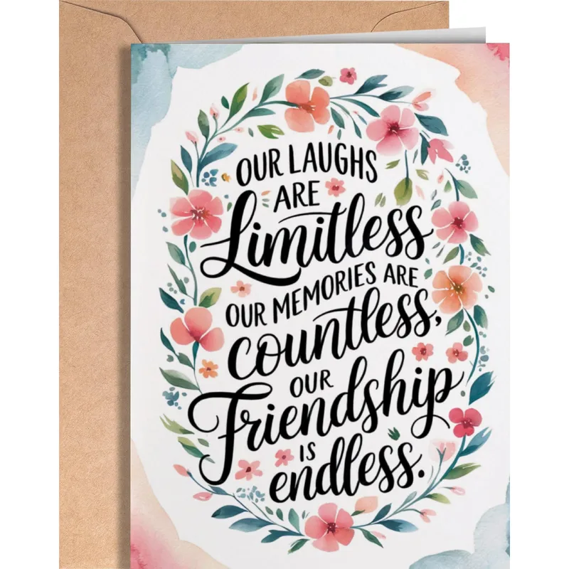 Floral Wreath Friendship Card Celebrating Endless Laughs and Memories