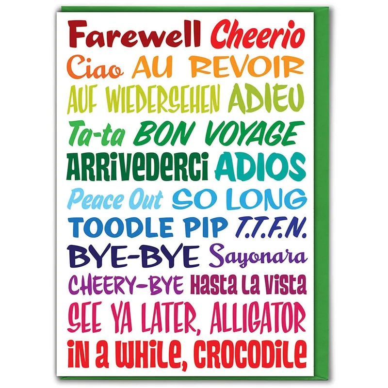 Rainbow Farewell Typography Card for Bon Voyage Sentiments